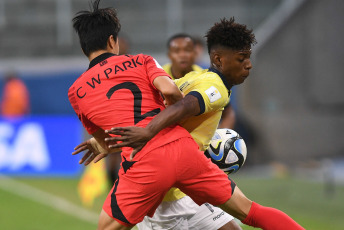 Santiago del Estero, Argentina.- In the photos taken on June 1, 2023, during the match between South Korea and Ecuador for the round of 16 of the U-20 World Cup at the Único Madre de Ciudades Stadium, in Santiago del estuary. South Korea defeated Ecuador 3-2 with goals from Lee Young-jun and Bae Jun-ho, in the first half, and from Choi Seok-hyun, early in the second half. The South Korean team will face Nigeria in the quarterfinals.