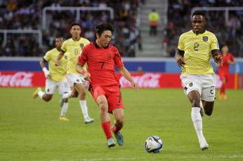 Santiago del Estero, Argentina.- In the photos taken on June 1, 2023, during the match between South Korea and Ecuador for the round of 16 of the U-20 World Cup at the Único Madre de Ciudades Stadium, in Santiago del estuary. South Korea defeated Ecuador 3-2 with goals from Lee Young-jun and Bae Jun-ho, in the first half, and from Choi Seok-hyun, early in the second half. The South Korean team will face Nigeria in the quarterfinals.