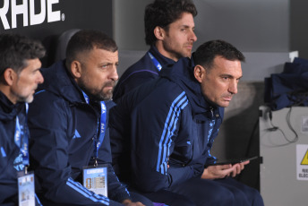 Buenos Aires, Argentina - In the photo taken on September 7, 2023, (from left to right: Ayala Roberto, Samuel Walter, Scaloni Lionel, Aimar Pablo). Argentina, the world champion led by its captain Lionel Messi, begins tonight its path to defend its title at the 2026 World Cup in the United States, Mexico and Canada, when it hosts Ecuador at the Monumental stadium.
