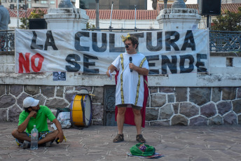 Jujuy, Argentina.- In the photos taken on January 30, 2024, an assembly of artists, students and cultural workers from Jujuy held a day of protest against the "Bases" bill, which will be debated this Wednesday in the Chamber of Deputies of the Nation.