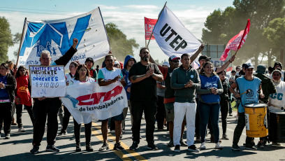 Buenos Aires, Argentina.- En la foto tomada el 18 de marzo de 2024, miles de manifestantes de distintas organizaciones sociales exigieron este lunes en Argentina que se restablezca la entrega de alimentos a los comedores comunitarios públicos, mientras en la capital Buenos Aires se registraron incidentes con la policía, que debió utilizar gases y camiones hidrantes.