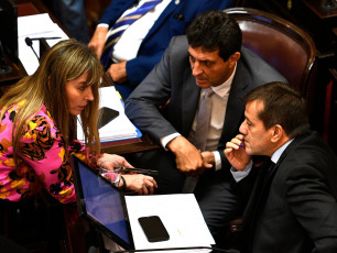 Buenos Aires, Argentina.- En la foto tomada el 14 de marzo de 2024, Ee Senado rechazó esta tarde la moción para postergar el tratamiento del megaDNU 70/2023 de reforma el Estado y quedó habilitado su debate para que se vote esta misma tarde. La moción de orden para postergar el debate, que fue presentada por el senador Ezequiel Atauche (La Libertad Avanza), fue rechazada por 41 votos en tanto que logró 30 votos positivos.
