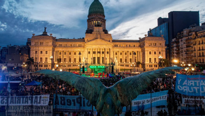 Buenos Aires, Argentina - Workers of Argentina's national news agency, Télam, held a festival on Saturday 20 April 2024 to coincide with the 79th birthday of the agency, threatened with closure by the government of Javier Milei, in Plaza Congreso from 2.30pm, bringing together a dozen artistic proposals. The festival was organised by Télam workers, the Sipreba union and the Fatpren Press Federation.