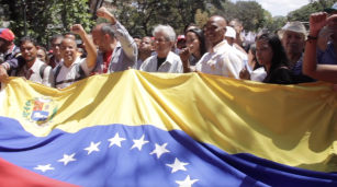 Marcha pro gobierno con banderas de Venezuela en Caracas en febrero de 2019